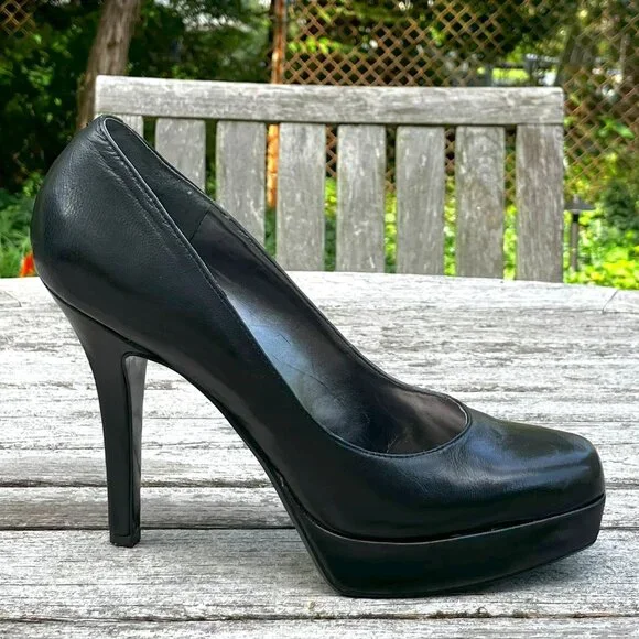 9W Black Leather Platform Pumps - Size 6.5M - Picture 7 of 10